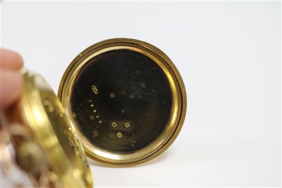 A Victorian 18ct gold keyless pocket watch, with subsidiary seconds.